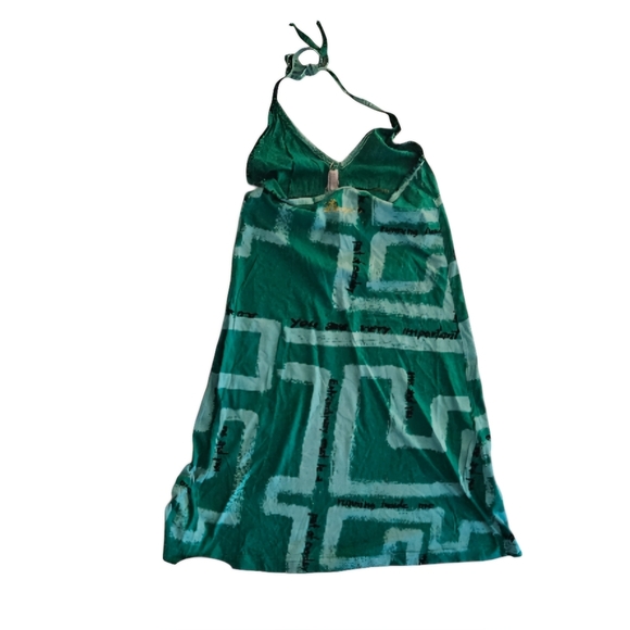🎉HP🎉 *Rare* Desigual Halter Mini Dress Green Inspirational Sayings size Small - Picture 3 of 11